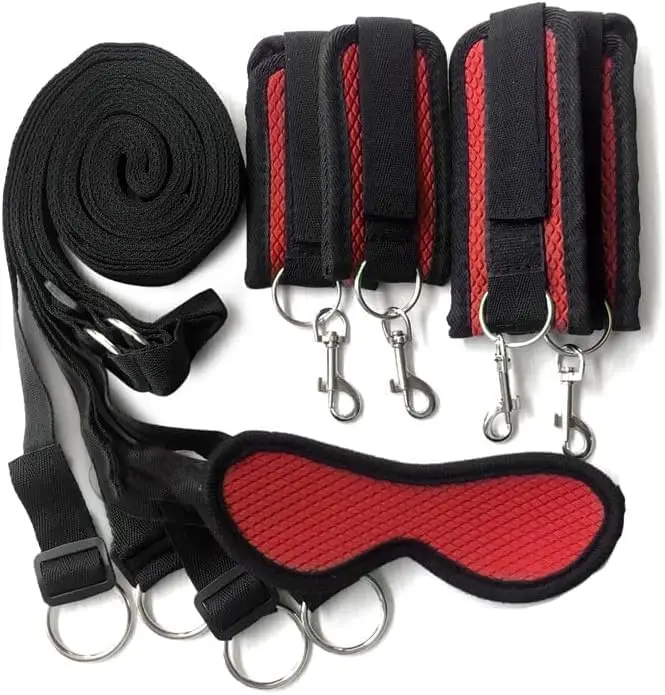Bed Bondage Restraints Set For Couples Wrist And Ankle Strap Blindfold Bed BDSM Set Restraints Handcuffs Ankle Restraints SM Sex