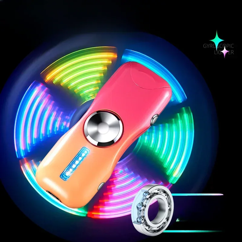 New Creative Gradient Color Fingertip Gyro Windproof Double Arc 18 Flash Patterns Press Ignition USB Lighter Smoking Accessories