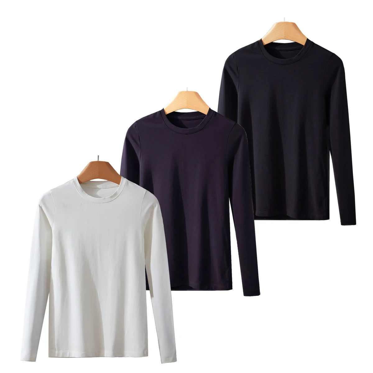 

2025 New Brand Women's T-shirt Long Sleeve 95% Cotton Black Tops Basic Solid Crop Top Slim Fit Solid Women T-shirt