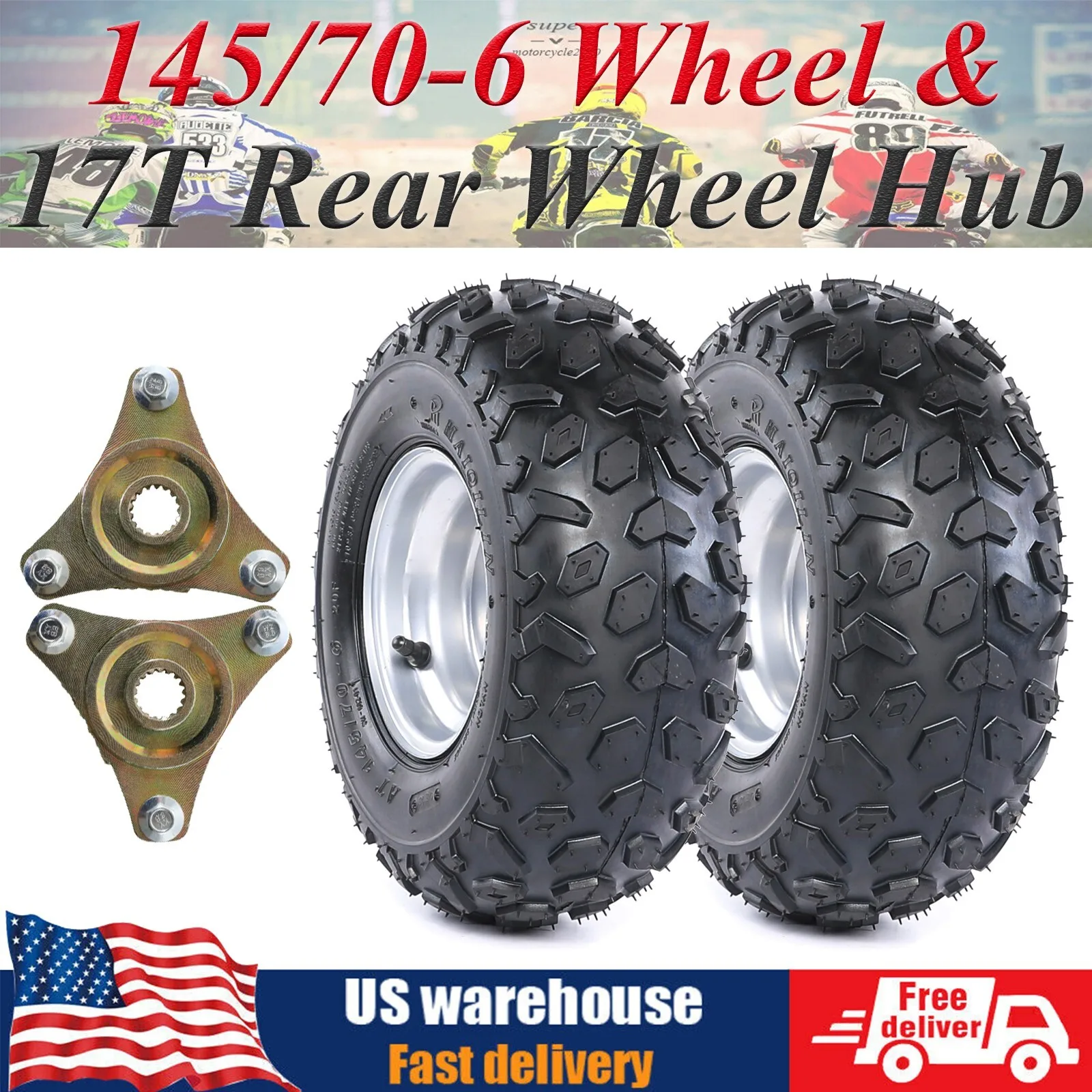 

2PCS 145/70-6 Wheel Rim Tyre & 17T Rear Wheel Hub For ATV Go Kart