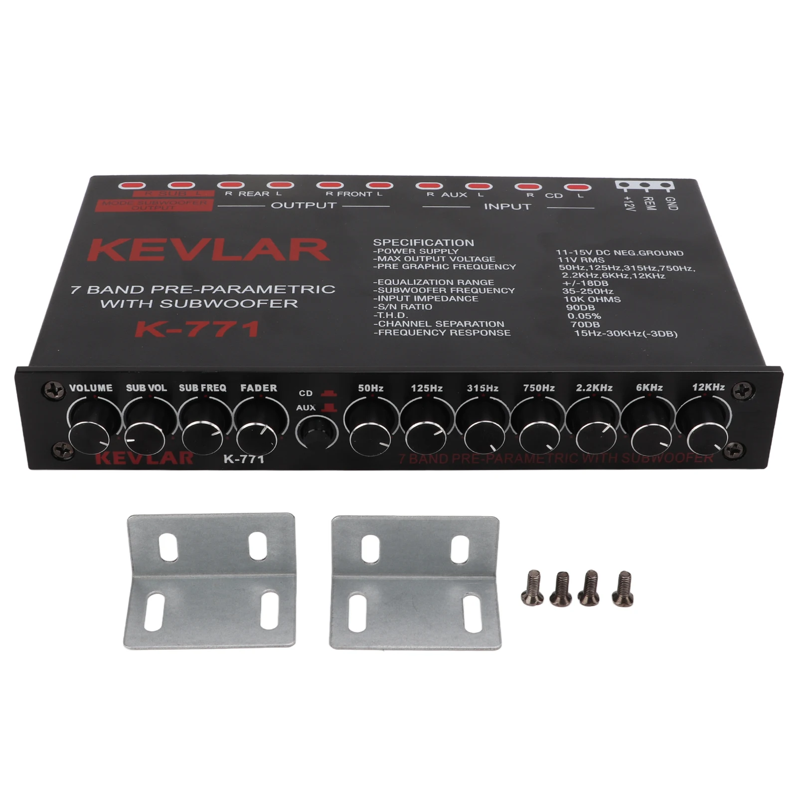 Car Audio Graphic Equalizer Universal Low Pass 7‑Band Variable Gain Adjustment High Level Input EQ for Stereo System