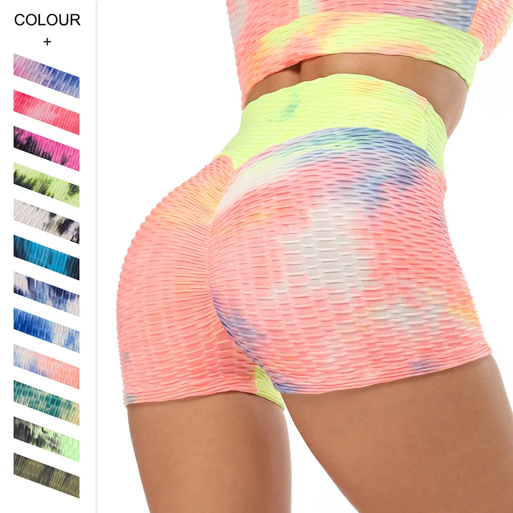 High Waist tie-dye Yoga Shorts Marble Scruch Butt Biker Shorts Leggings Gym Fitness Pants Running Stretch Training Pants