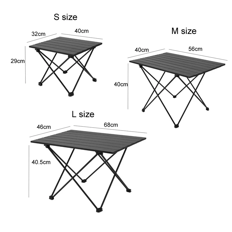 블랙 알루미늄 합금 접이식 캠핑 테이블 데스크 - 가벼운 롤링형 3가지 사이즈 옵션 제공