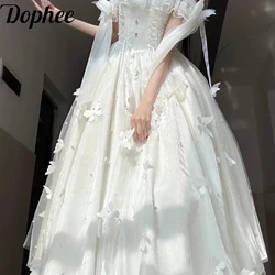 Dophee Original Lolita Goddess Fairy Dress New Spring Summer Beads 3d Butterfly White Long Dress Beach Vacation Elegant Dress