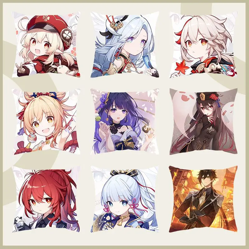 Genshin Impact Cushion Cover Game Character Printed Soft Pillowcase for Home Living Room Bedroom Decoration Nap Companion Office