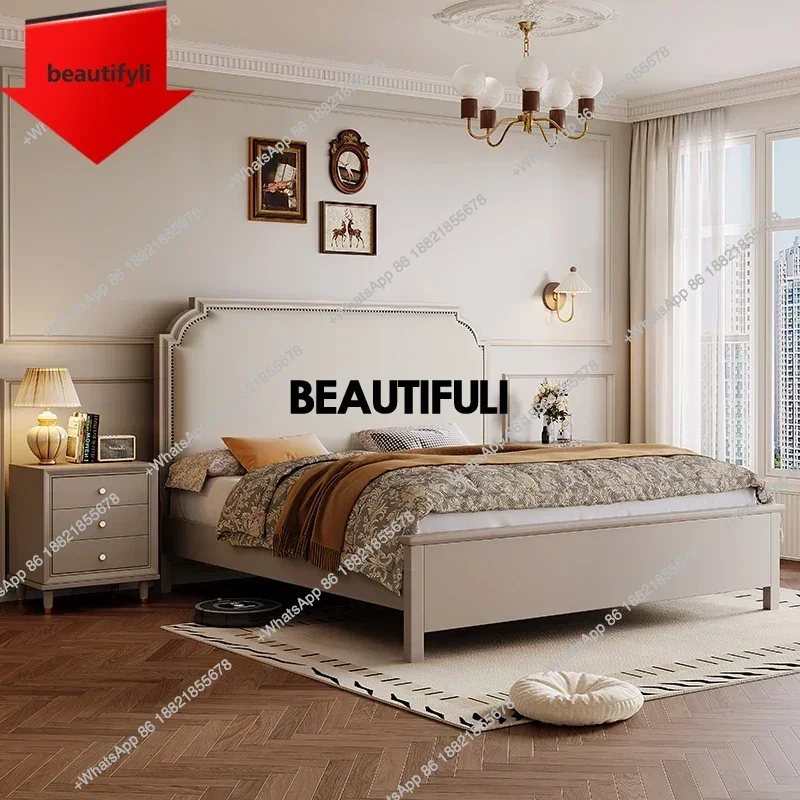 

Q181 Adult Beige Modern Double Bed Luxury Frame Teen High Wooden Frames Double Bed Bedroom Queen Big Cama De Casal Home Furnitur