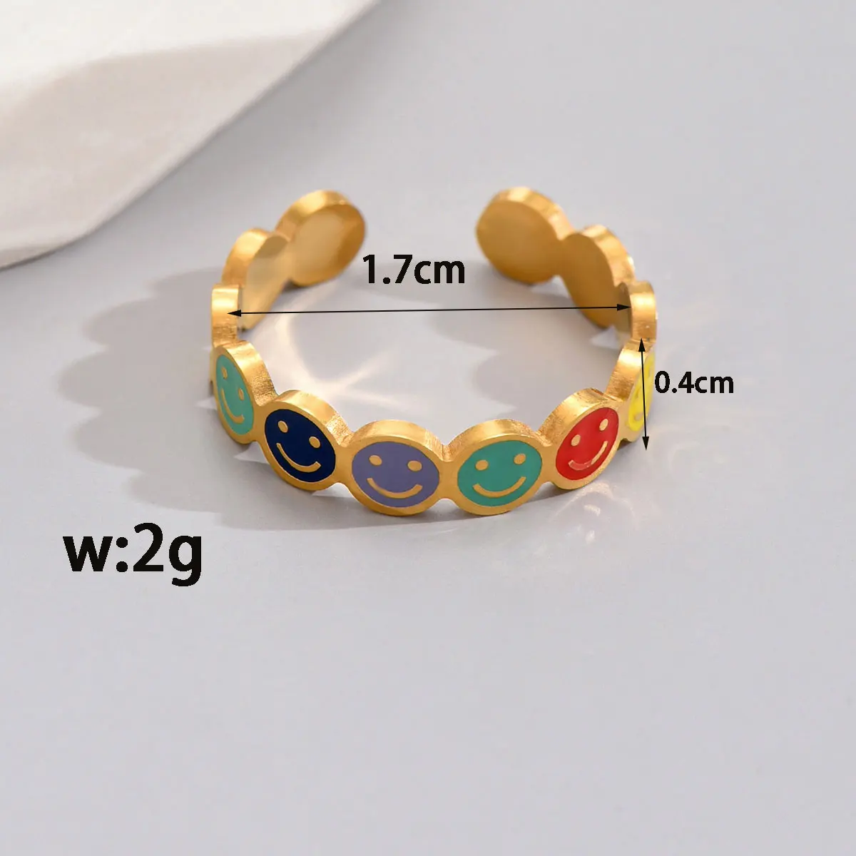 خاتم J24 Rainbow Smiling من الفولاذ المقاوم للصدأ، خاتم مفتوح عصري وأنيق للنساء، خاتم إصبع السبابة الإبداعي #6