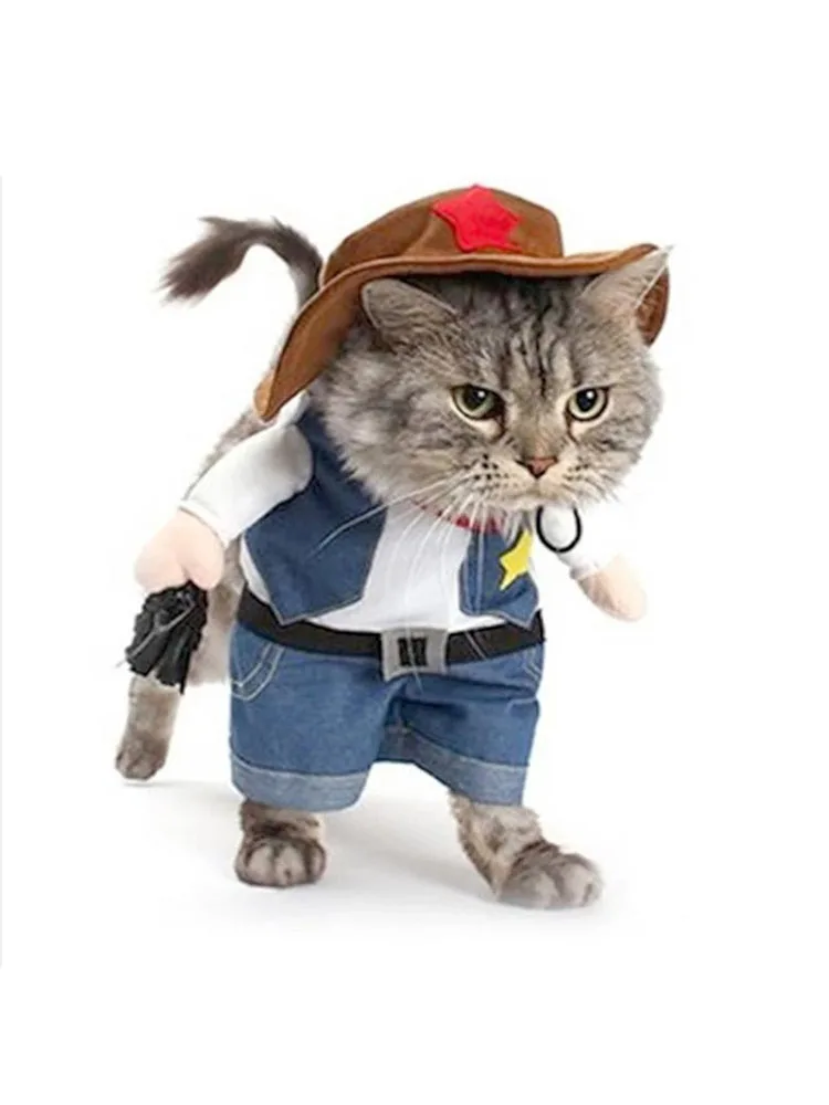 Funny Pet Dog Cat Halloween Costume Dog Cowboy Clothes Pet Dog Costumes for Small Dogs Cosplay Cat Party Accessories