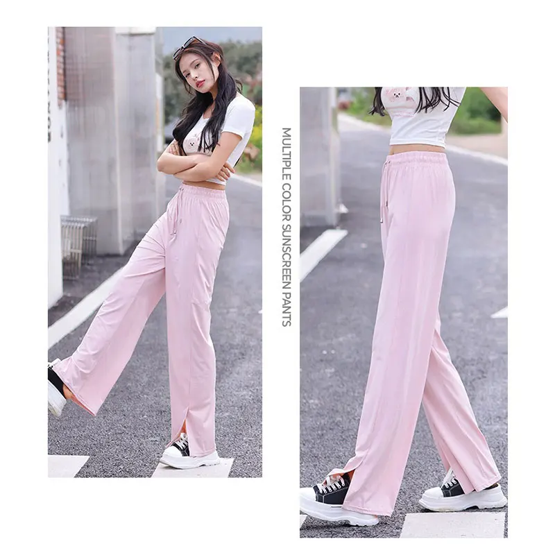 Casual wide-leg pants 2025 summer drop high waist thin loose straight tube cool quick dry sunscreen pants women