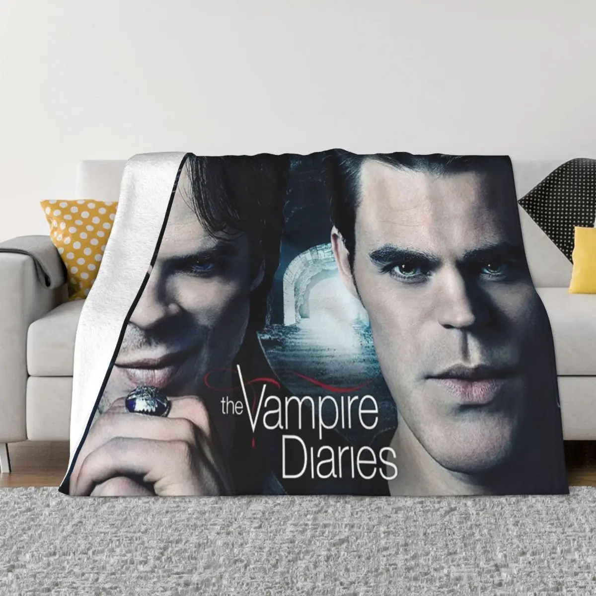 The Vampire Diaries Blanket Damon Salvatore Stefan Salvator  Fantasy Flannel Throw Blanket Bedroom Sofa Lightweight Bedspreads