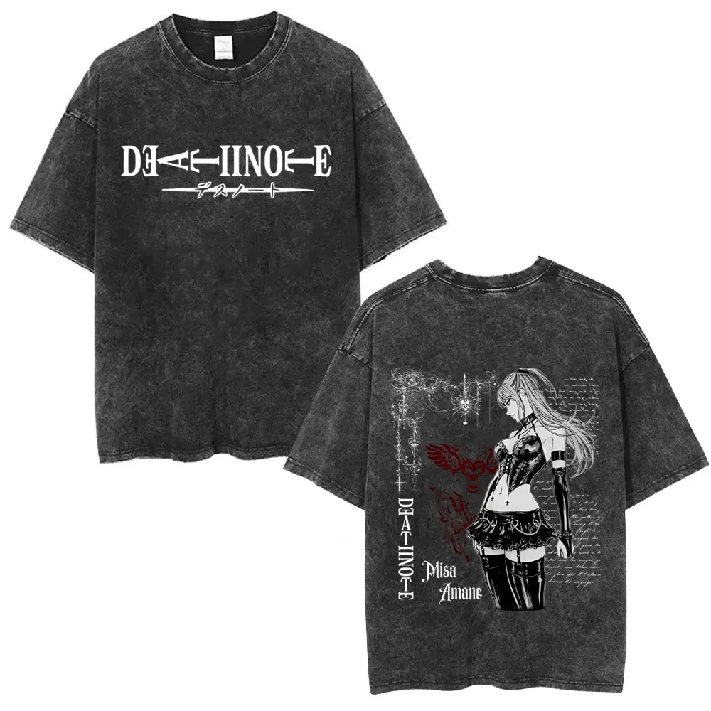 

Washed Vintage Anime Death Note Misa Graphic T-shirt Men Women Casual Cotton Oversized T Shirts Men's 90s Manga Retro Streetwear