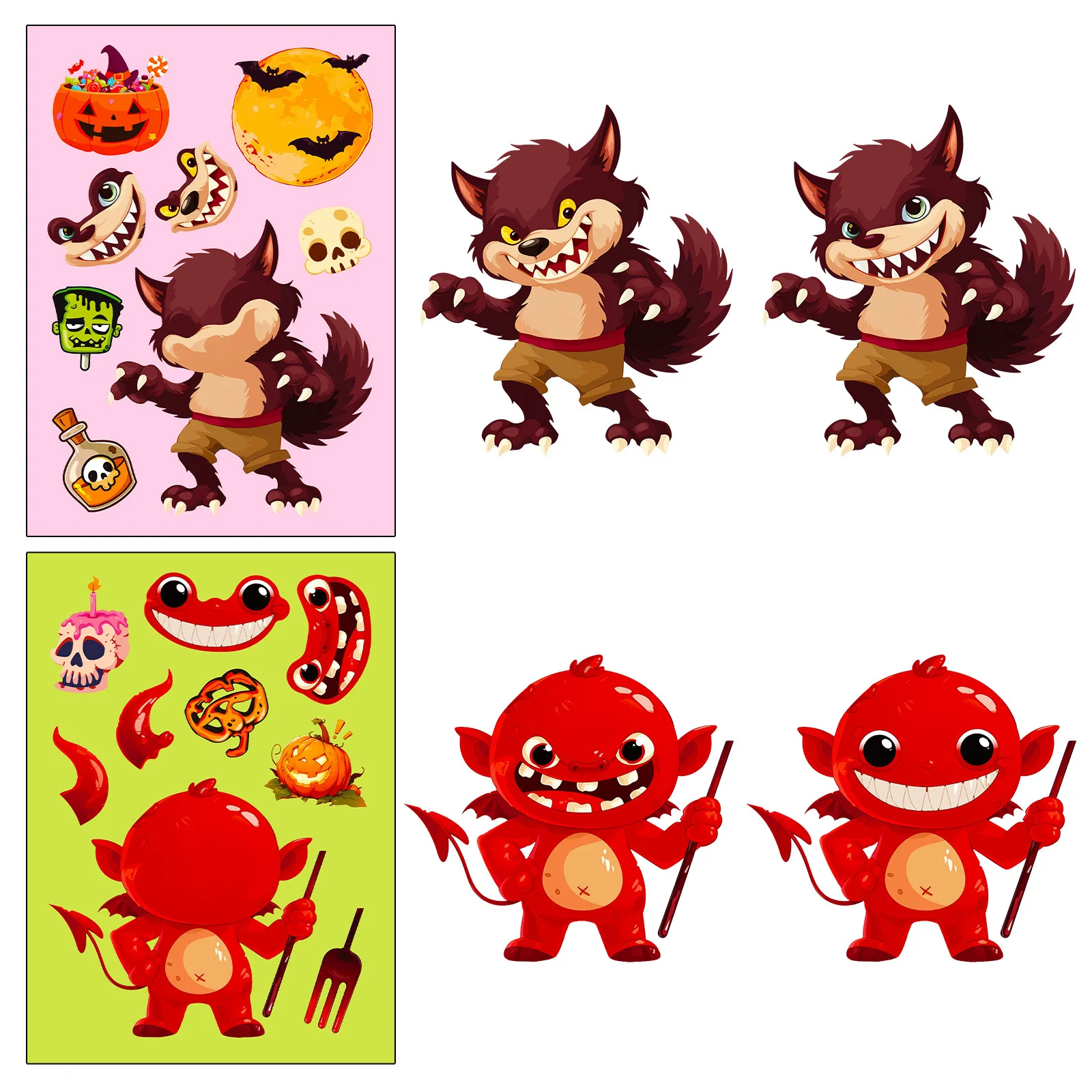 6Sheets Halloween DIY Puzzle Sticker Games 6 Ghost Pumpkin Make A Face Funny Assemble Jigsaw Stickers Kids Educational Toys