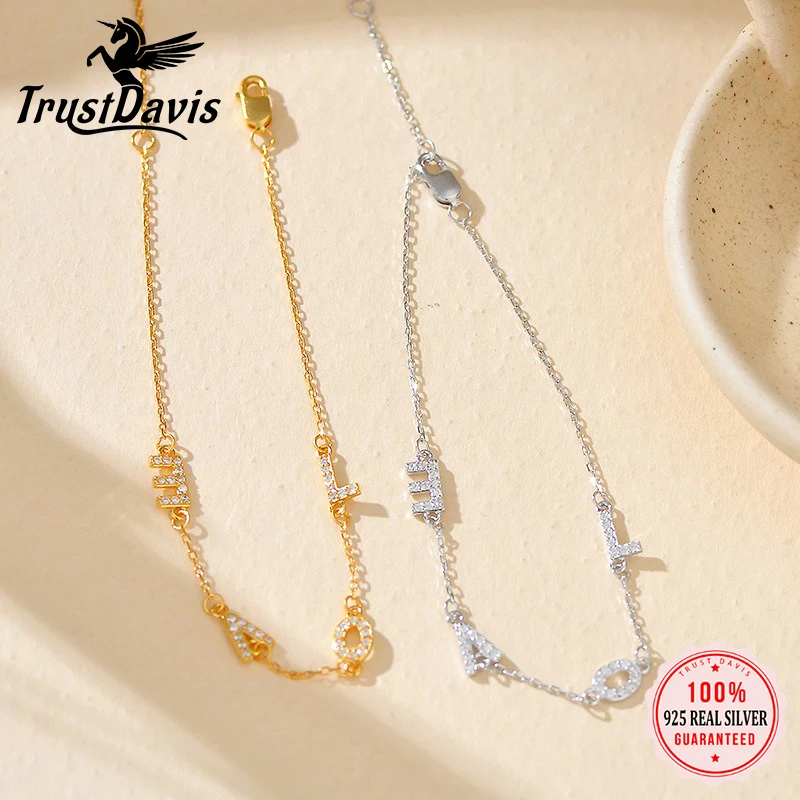 

TrustDavis Girls 925 Sterling Silver Fashion Sweet LOVE letter zircon bracelet for Women Girl Birthday Gift Fine Jewelry DS4706