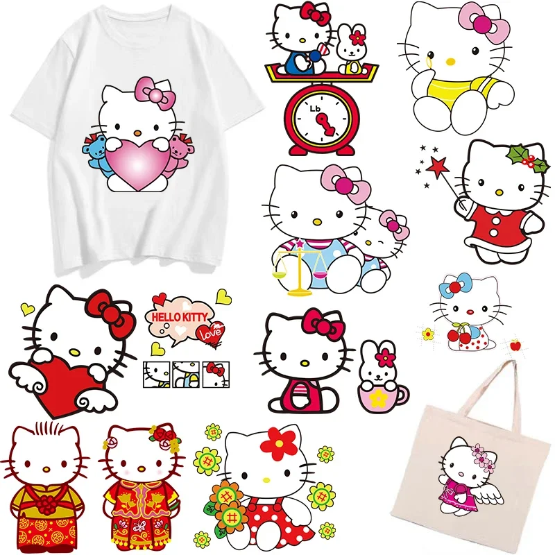 Hello Kitty Iron On Heat Transfer Stickers For Children's Clothing Kawaii Cute Thermoadhesive Patches Custom Patch Free Shipping