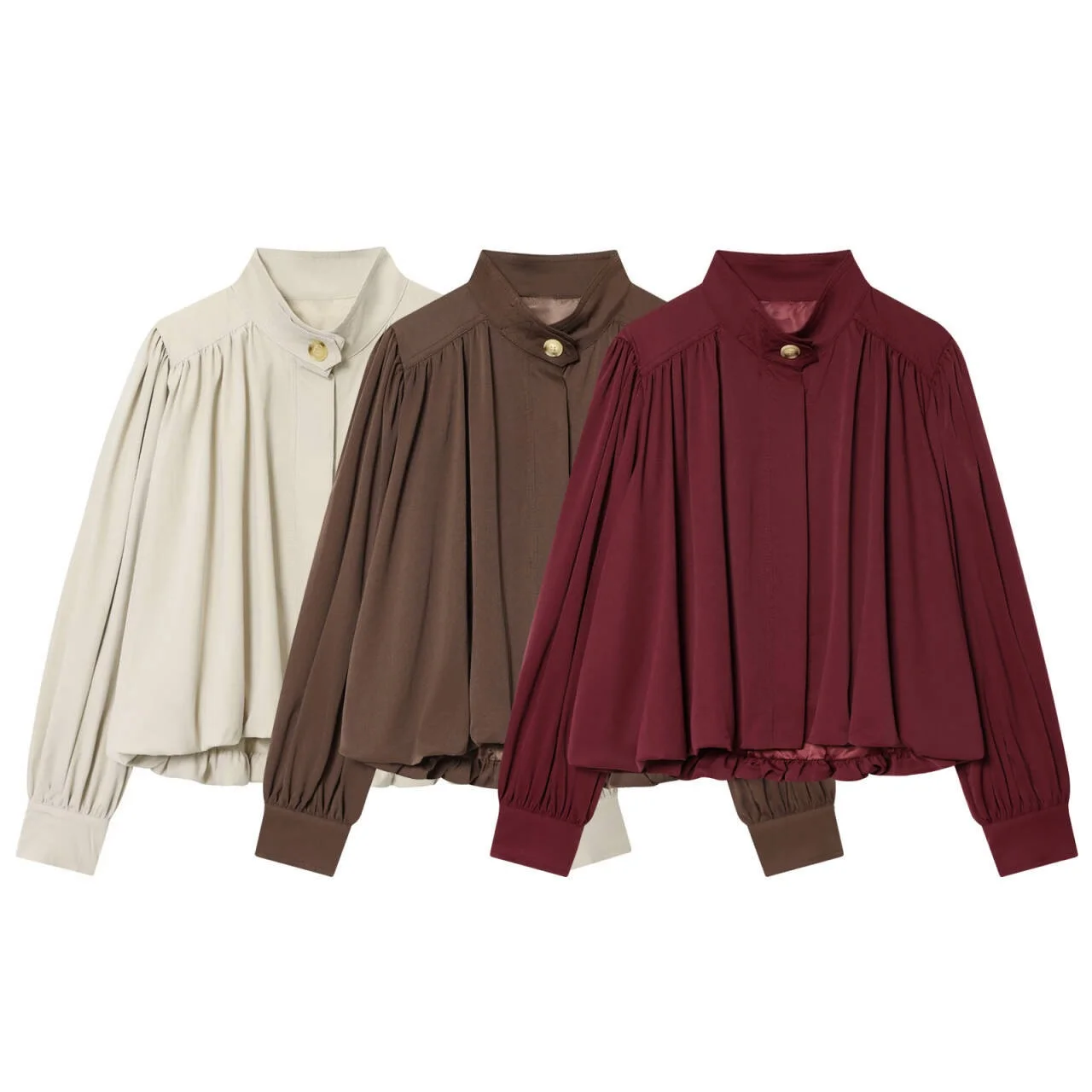 

2025 Winter New Women's Casual Fashionable Versatile Elegant Simple Stand Collar Long Sleeve Pleated Design Jacket