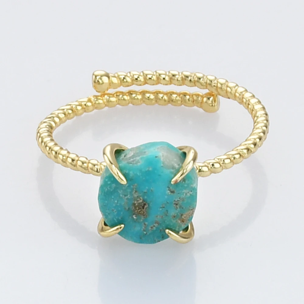 

Unique Natural Turquoise Stone Crystal Rings Gemstone Quartzs Adjustable Open Ring Jewelry for Women Engagement Party Gift