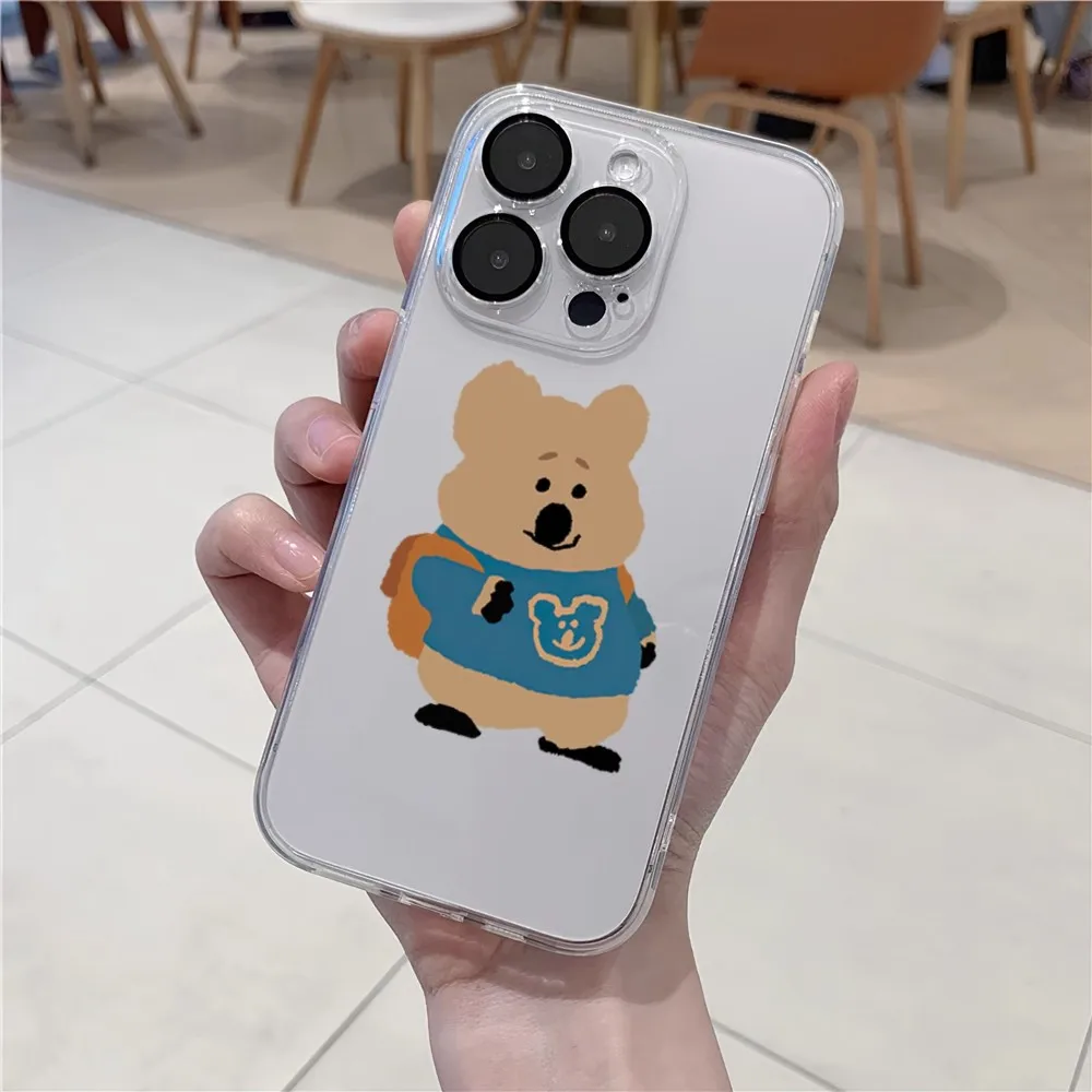 Cute D-Dinotaeng Bear Phone Case For iPhone 11 12 Mini 13 14 15 Pro XS Max X 8 Plus SE XR Transparent Shell