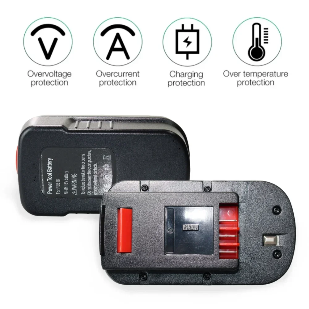 

k For Black&Decker 18V Power Tool Battery 8000mAh Ni-MH Rechargeable Battery Replaceable Hpb18 Fs180 A1718 A18NH BD18PSK