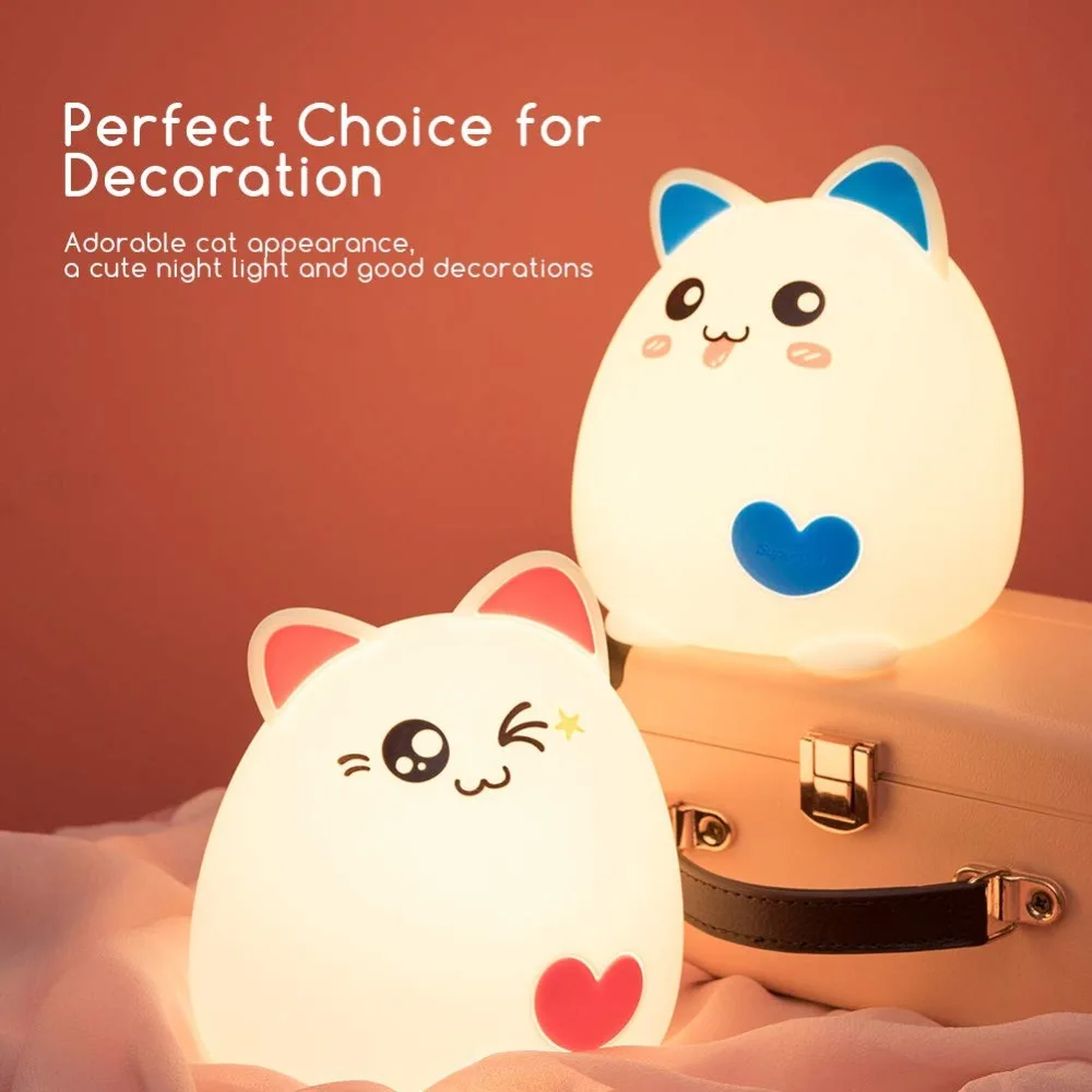 Luce notturna a LED ricaricabile USB per bambini sensore tattile per gatti carini cambia colore lampada da vivaio con respirazione in Silicone morbido regalo
