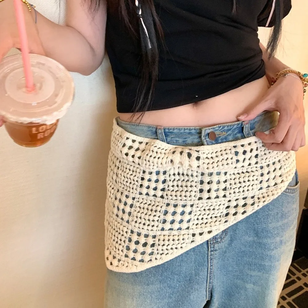 シンプルな中空ニット三角スカーフバレエコア Y2k エプロンラップスカーフショールヒップスカーフ女性