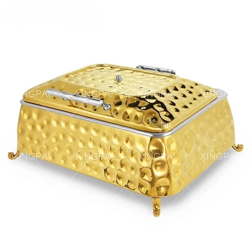 Dubai Hotel Equipment 9 Liters Stainless Steel Hammered Chaffing Dishes Luxury Golden Chafing Dish