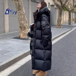 Sy Black Winter Women's Down Puffer Jackets Baggy Thickening Warm Oversize Clothing Boutique Clothes Cotton And Long Coats