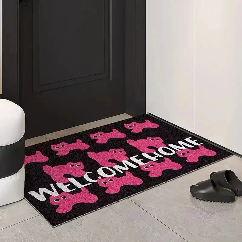 Pink Cat Pattern Entrance Door Mat 100% Polyester Anti Slip Rug Home Decoration Rugs Living Room Bedroom Fashionable Felt Carpet