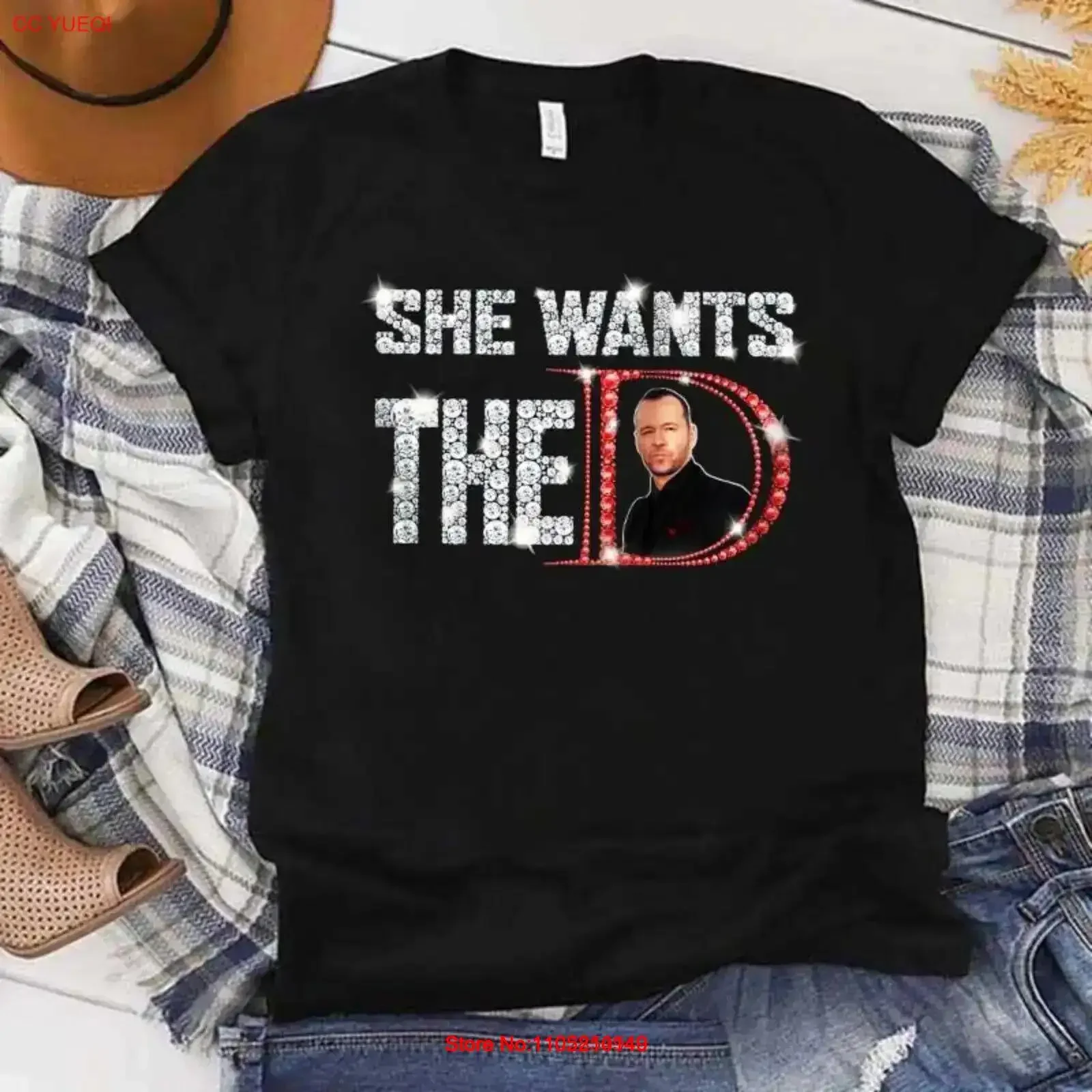 Ella quiere la camiseta negra de Donnie Wahlberg Ropa de diseñador lavada vintage navideña Unisex Transpirable Moda casual Suave