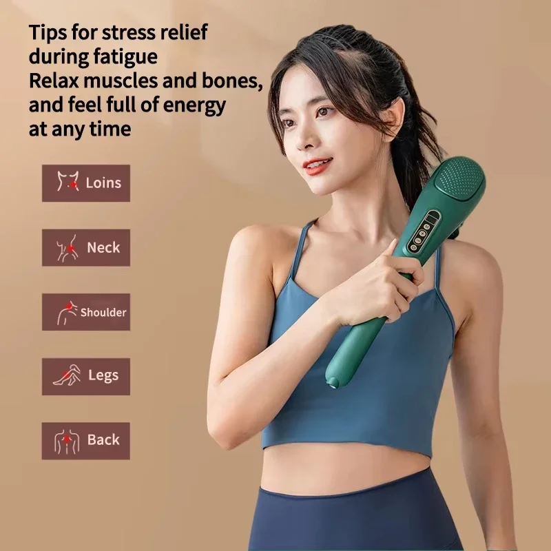 Ergonomic Curved Handle Electric Massage Wand Rechargeable Deep Tissue Body Massager With 6 Massage Heads