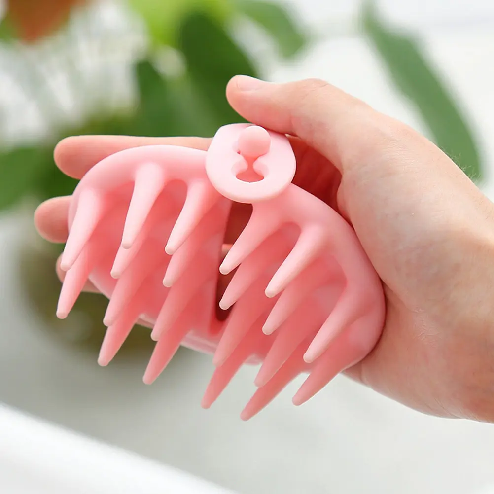 Silicone Shampoo Brush Pink Adjustable Handle Hair Scalp Massager Scalp Massage Tool Hair Growth Dandruff Control Washing Device view 4