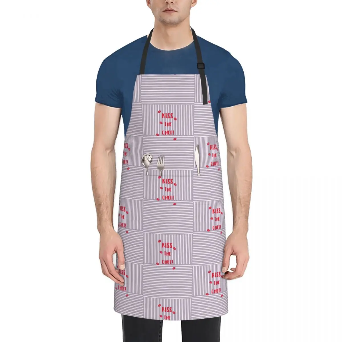 Kiss The Chef Aprons Chef Cooking Cuisine Tablier Sleeveless Bib Kitchen Cleaning Pinafore for Women Men Painting