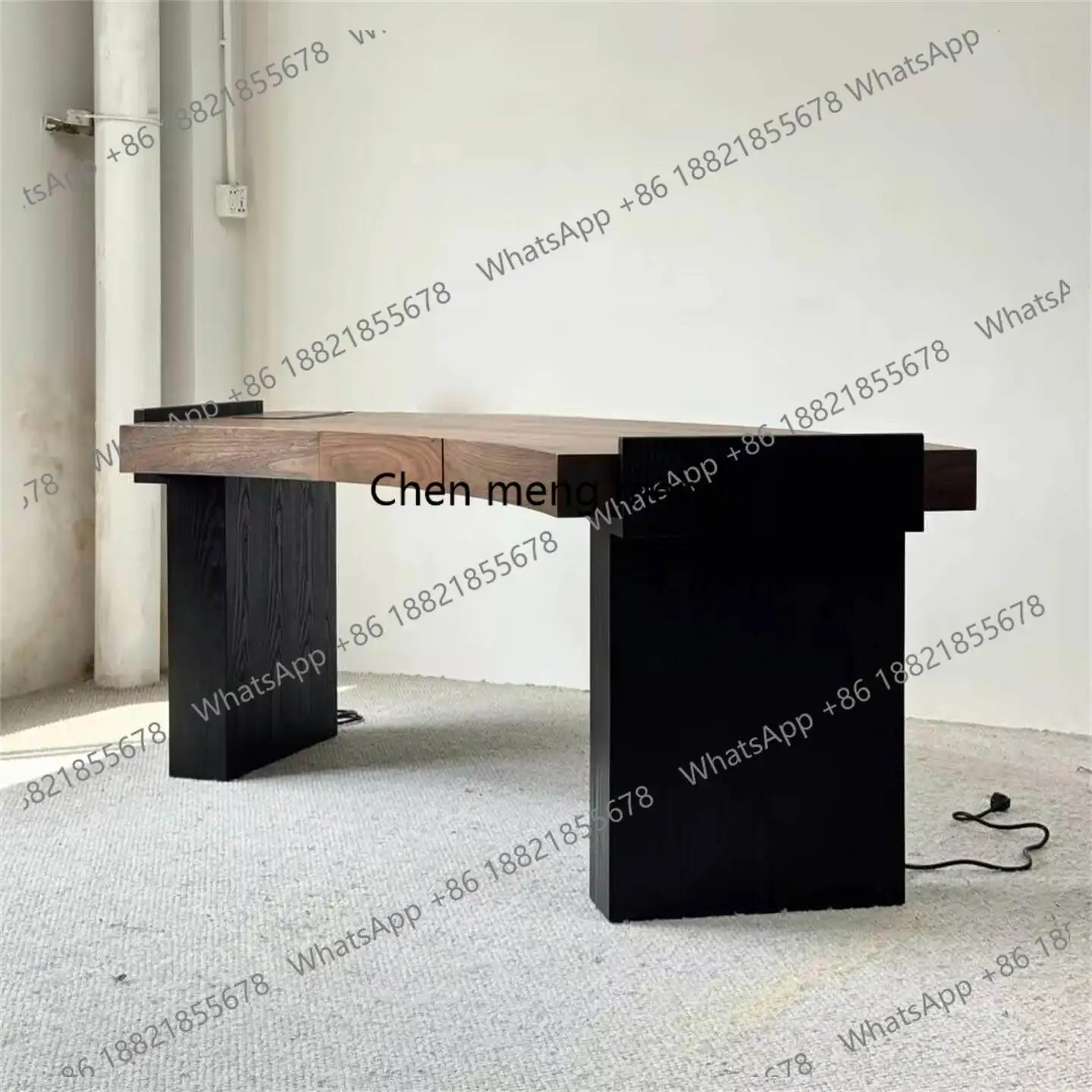 

Medieval style solid wood desk for home use, desk color matching curved writing desk study table