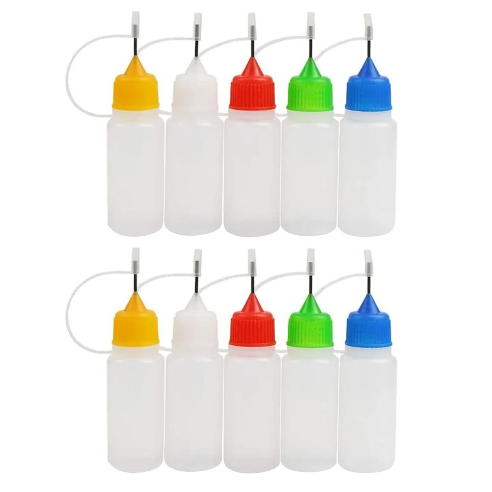 

10 Pcs Extrusion Bottle Glue Lubricating Oil Bottles Squeeze with Fine Tip Precision Reusable Applicator Steel Needle