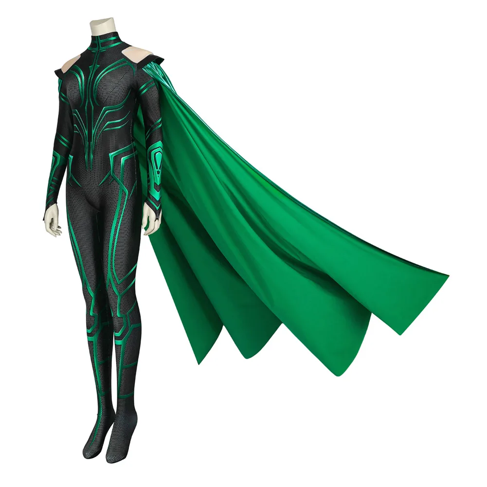 Film Vrouwelijke Super Schurk Cosplay Hela Rollenspel Kostuums Mantel Jumpsuit Vermomming Halloween Carnaval Feest Fantasia Pak Vrouwen