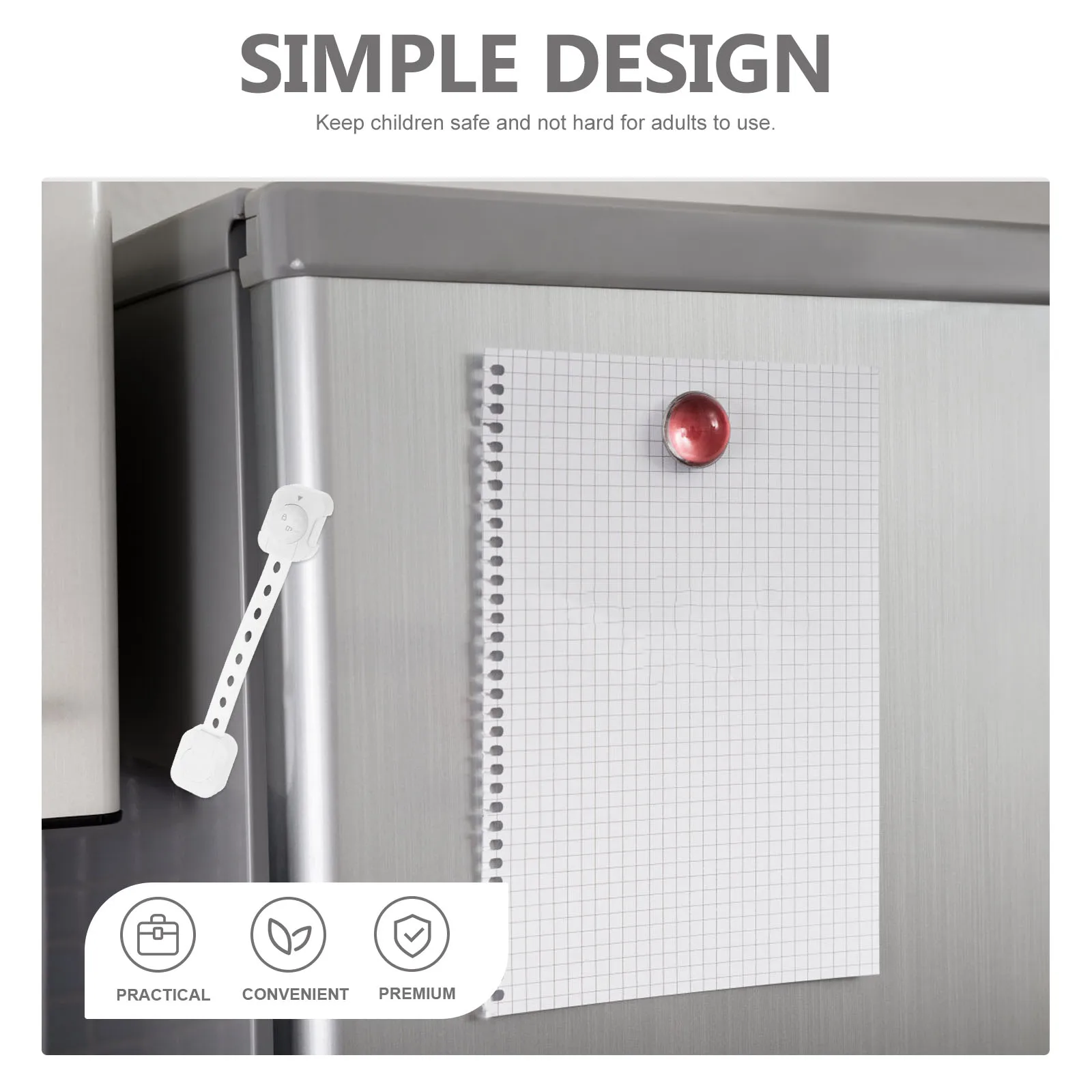 Child Safety Self-Adhesive Baby Proof For Refrigerator Cabinet Drawer Doors White Cuttable Strip Rotate Open Design Drawer