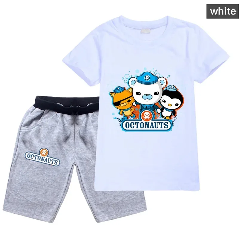 الصيف Octonauts طباعة الأطفال تي شيرت دعوى قصيرة الأكمام السراويل 2 قطعة ملابس رياضية للأطفال بنين بنات القطن ملابس كاجوال