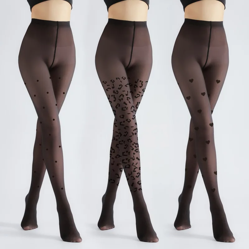 Autumn 80g Lightweight Printed Tights For Women Black Sheer Translucent Pantyhose High Elastic Slimming Leggings 40 to 70Kg