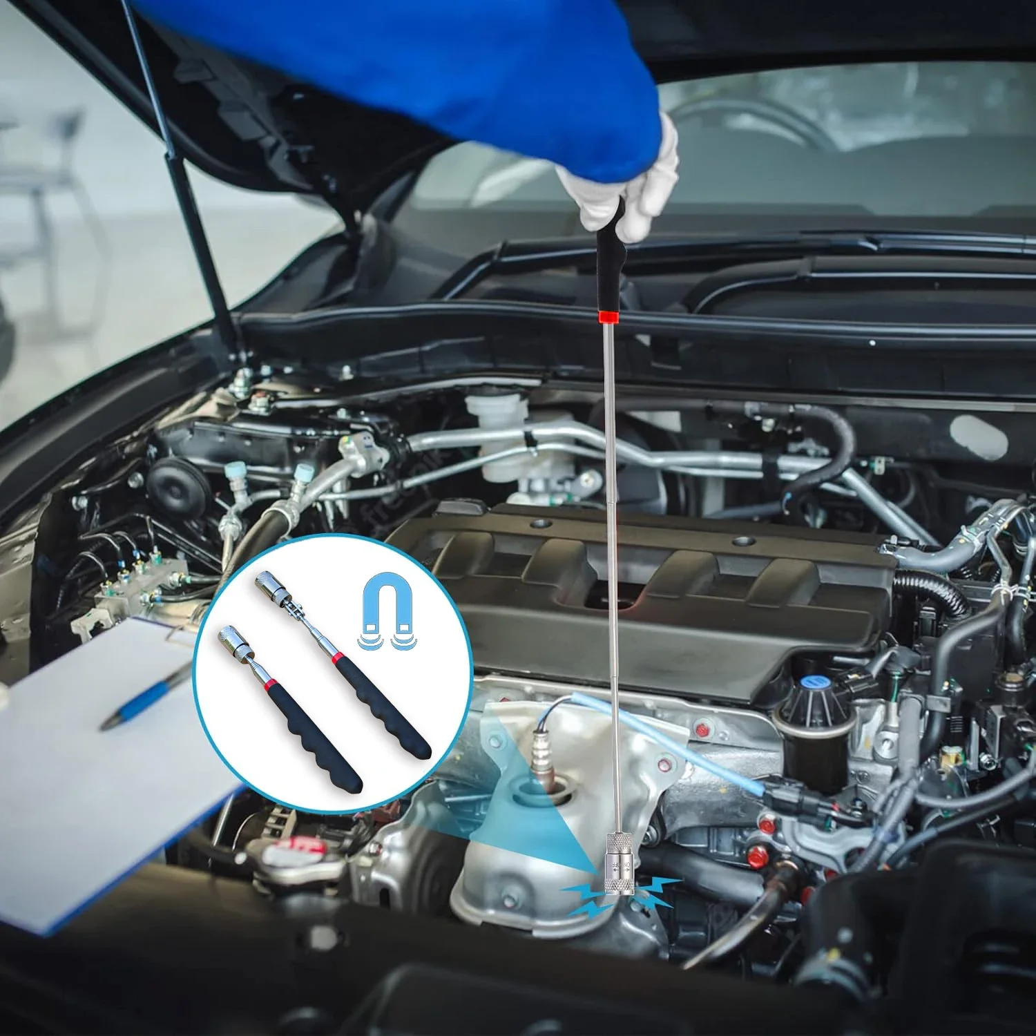 

Magnetic Telescoping Pickup Tool with LED light, Extendable 7.7-32 Inch Retrieving Tool, Portable Magnet Pickup Screws Nuts Bolt