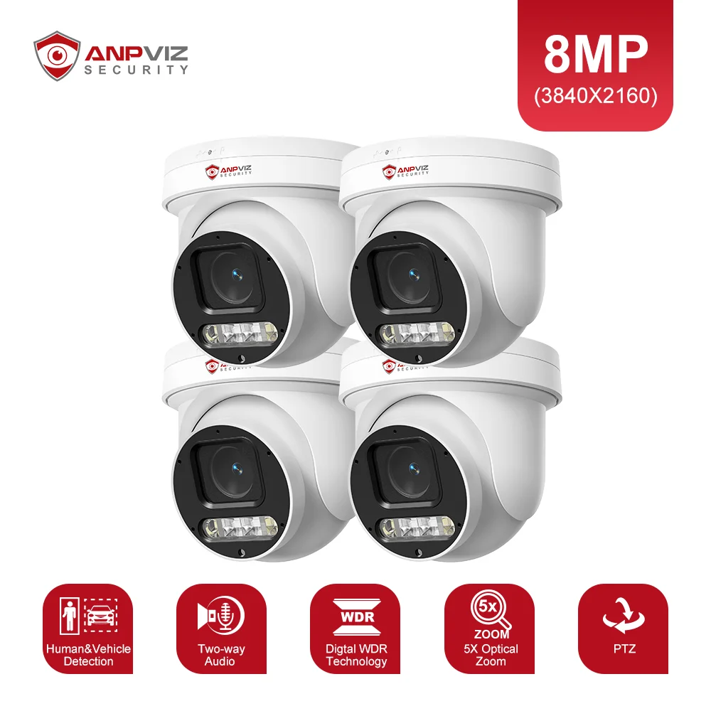 Anpviz PTZ 8MP PTZ IP Camera Outdoor Security 5X Zoom Turret Smart Dual-Light SD Card Sound and light alarm Motion Detection 2.0