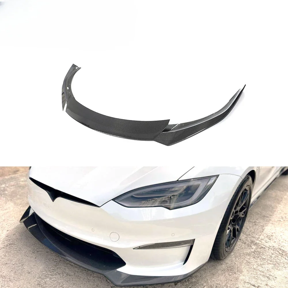 Carbon Fiber Front Bumper Spoiler Lip for Tesla Model S Plaid 2021-2024