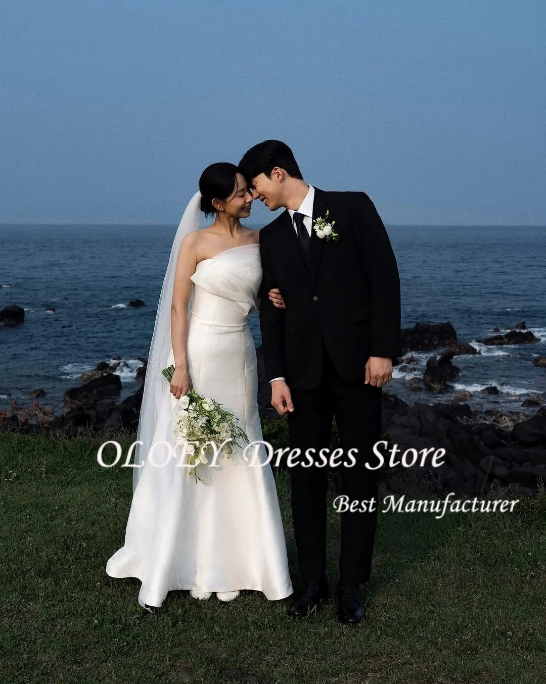 OLOEY 2025 Customized Pretty Bride Gowns Plus Size Strapless Korea Princess Wedding Dresses Organza Ivory Sleeveless Ruched
