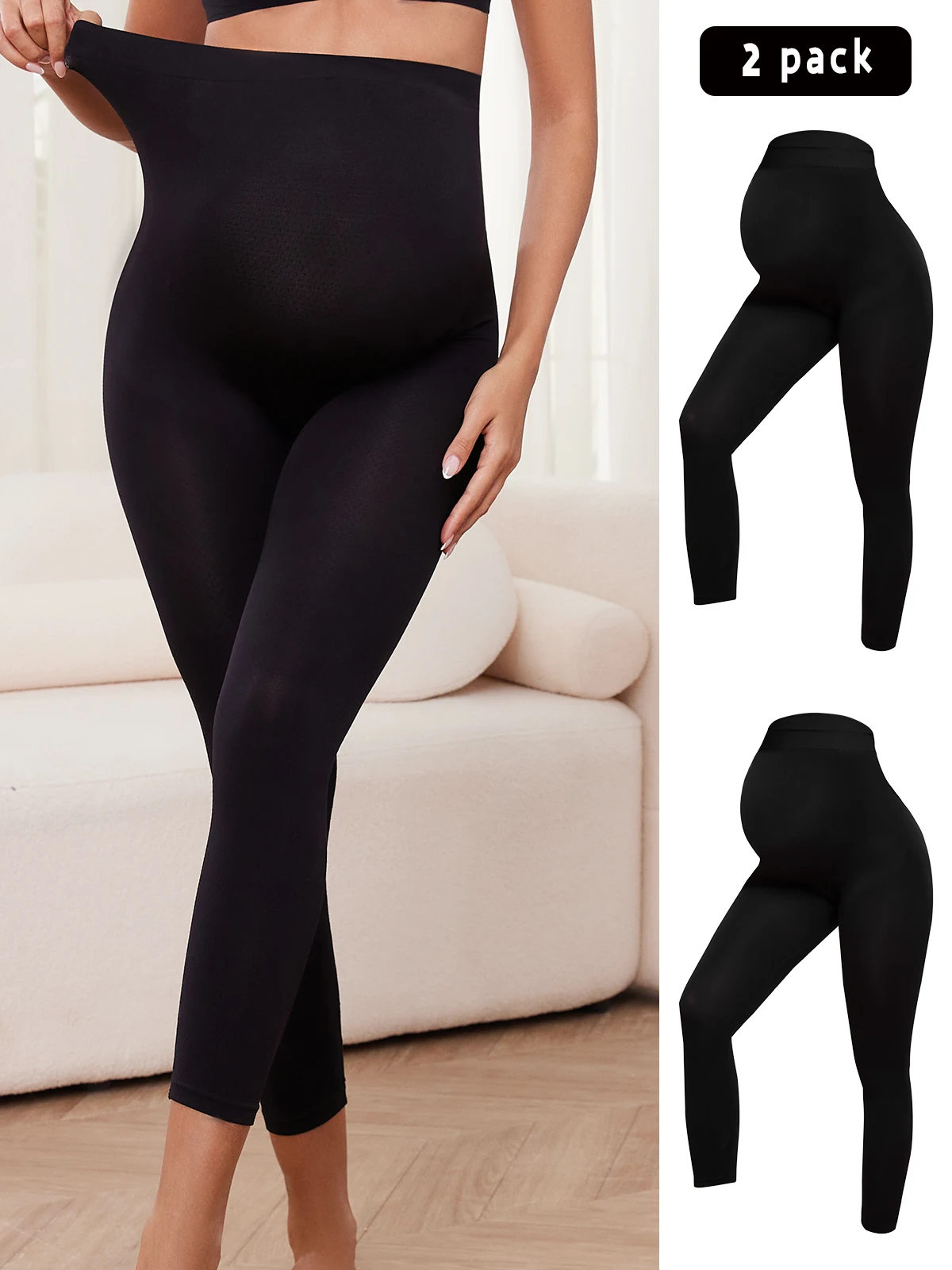 

2 Pcs Set Postpartum Seamless Buttocks Lifting Shaping For Women Elastic High Waist Tight Abdomen And Long Body Shaping Pants
