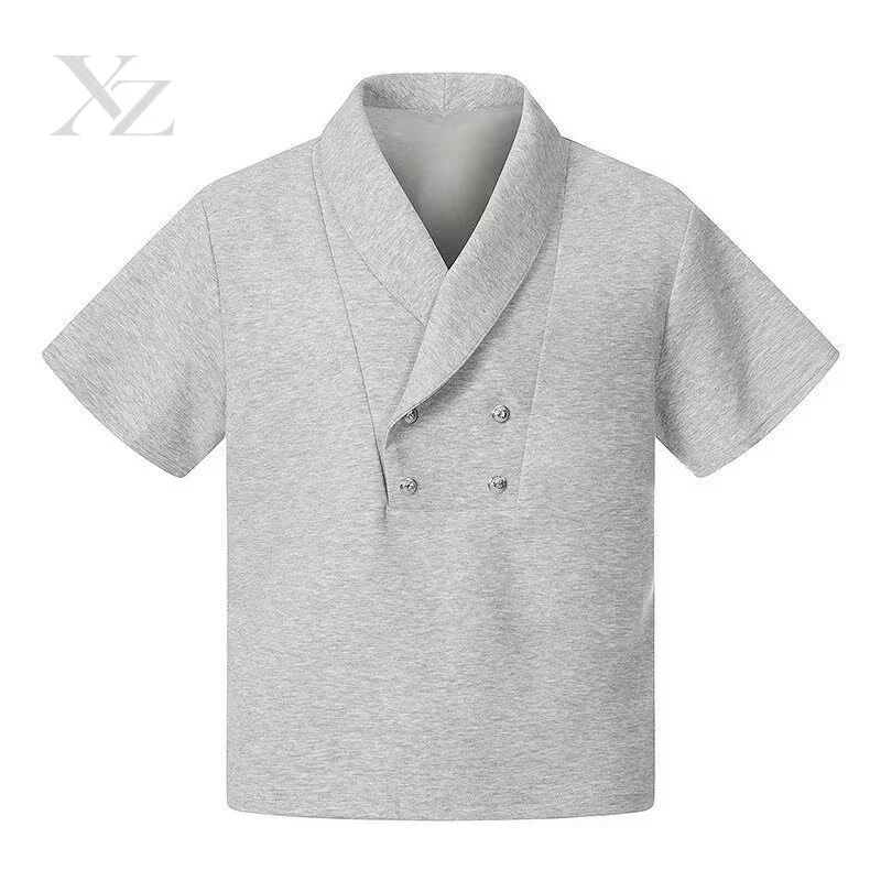 Opening Sale |Men's Trendy Rivet Double Breasted V Neck Short Sleeve T-Shirt Casual Blazer Style Top