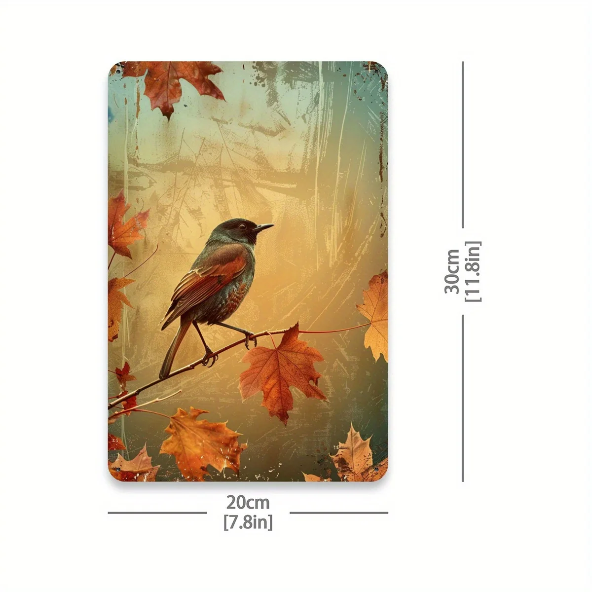لافتة قصدير عتيقة للطيور الخريفية والأوراق المتساقطة - ديكور منزلي مثالي لعشاق الطبيعة - فن جداري متين مقاس 8 × 12 بوصة للخريف #2