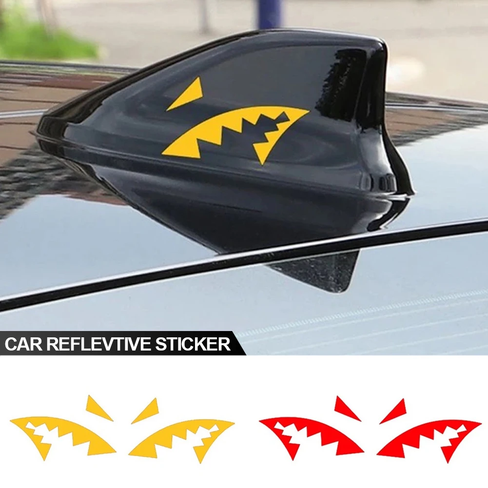 2Pcs Creative Car Sticker Reflective Shark Fin Antenna Shark Mouth Vinyl Decal Car Accessories Decoration Stickers Universal