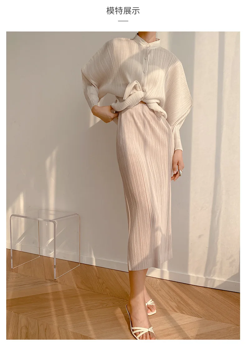 Miyake Plissiertes Einreihiges Hemd 2025 Sommer Neu Hochwertiges Plissiertes Retro-Trend Stehkragen Dünnes Hemd – Detail 1