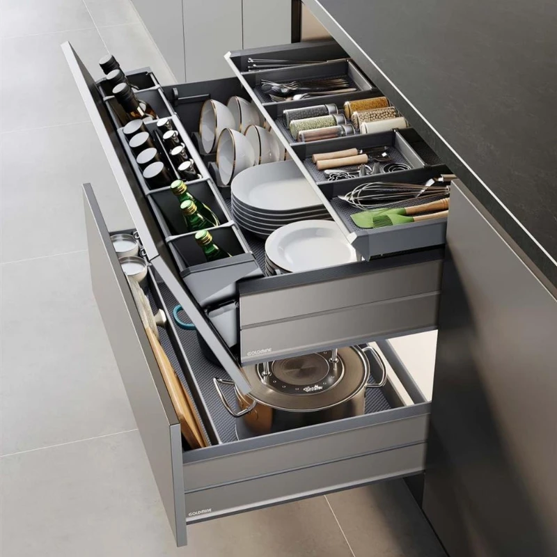 

Cabinet Drawing Seasoning Basket Dish Rack Cupboard Drawing Basket Double Layer Aluminum Alloy Drawing