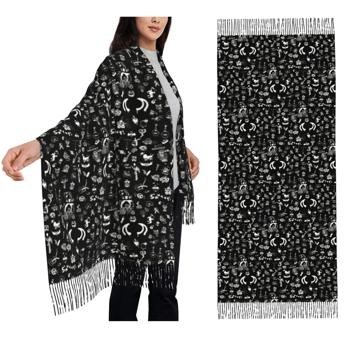 Yungblud Drawings Tattoo Sheet Scarf Tassel Scarves Women Soft Warm Shawls and Wraps Long Fall Winter Shawl Wrap