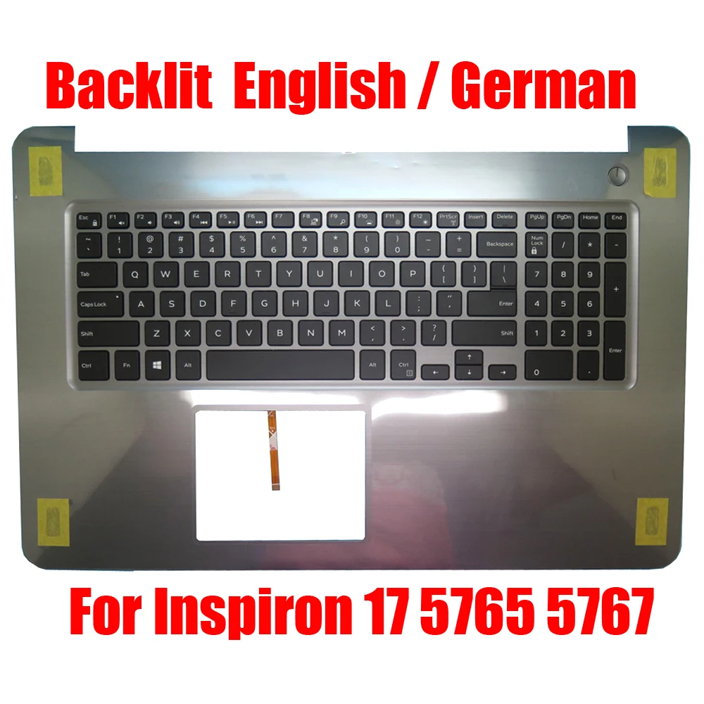 

Backlit US RU GR Laptop Palmrest For DELL For Inspiron 5765 5767 04CFRC 4CFRC 0PMV44 With English German Keyboard Gray New