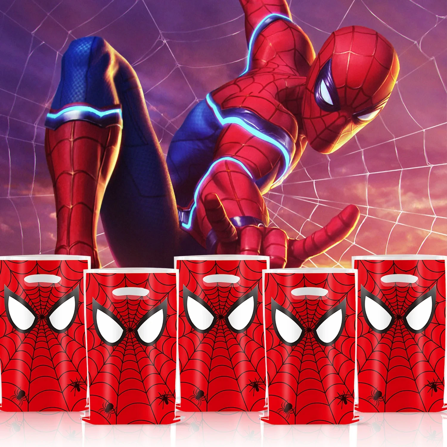 Spiderman Birthday Party Gift Bags Spider Theme Candy Bag Child Party Loot Bag for Kids Boy Birthday Party Favors Supplies Decor